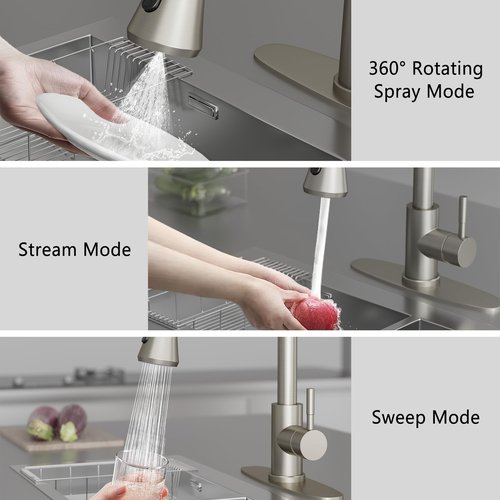 VXV Kitchen Faucet with Soap Dispenser, 3 Modes Kitchen Faucet with Pull Down Sprayer, Stainless Steel Sink Faucet for Farmhouse, Bar, and RV, with Deck Plate and 1/2'' Adapters