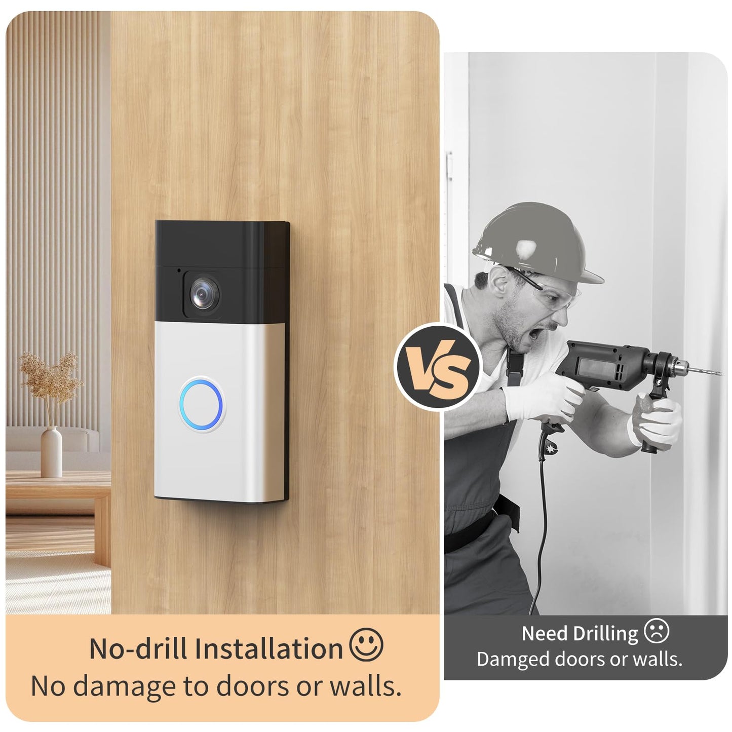 No-Drill Ring Doorbell Mount for All-new Battery Doorbell (2024 Release), Strong Adhesive Doorbell Mounting Plate, 2024 Video Doorbell Holder Bracket Accessories for Apartment Rentals Office