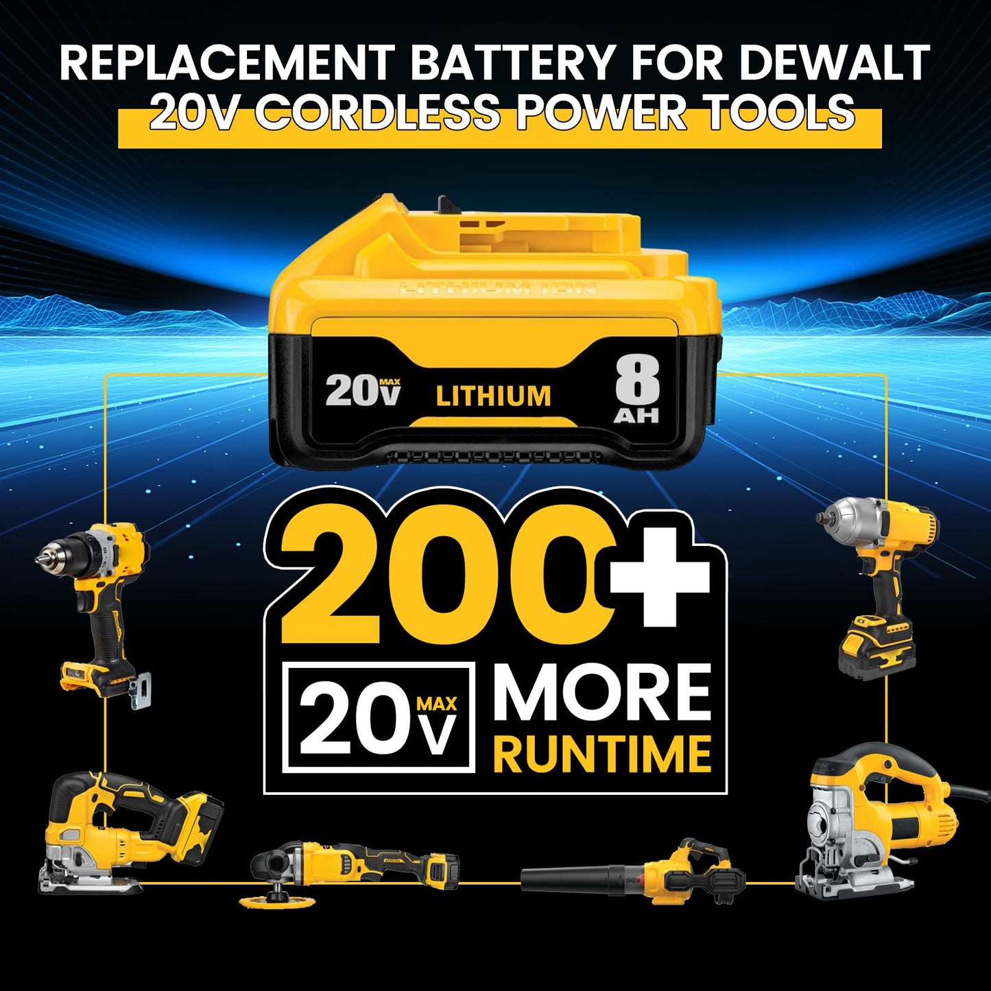 DCB200 8.0Ah Replacement for dewalt 20v max Battery Lithium-ion Batteries DCB200 DCB201 DCB203 DCB204 DCB206 DCB180 DCD/DCF/DCG Series Cordless Tools with LED Indicator 2Packs