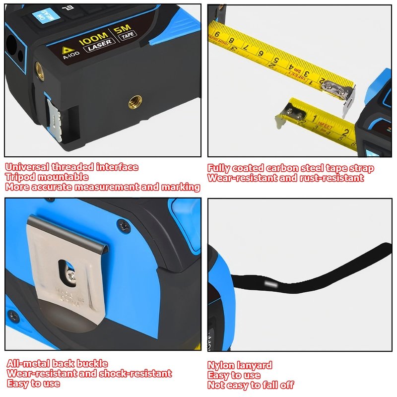 Tape Measure 4-in-1 Laser Digital Measuring Tape & 100m/328ft Laser Distance Meter & with 16ft/5m & Crosshair Markings & Dual-axis Electronic Level,Display On Backlit LCD Screen