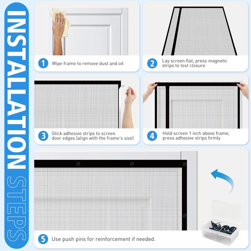 TasticTotes Magnetic Screen Door Mesh - Reversible Left & Right Opening with Magnetic Closure, Keep Buzz Out, Enjoy Fresh Air, Hands Free for Families & Pets (34" x 81", Fit Door Size 32" x 80")