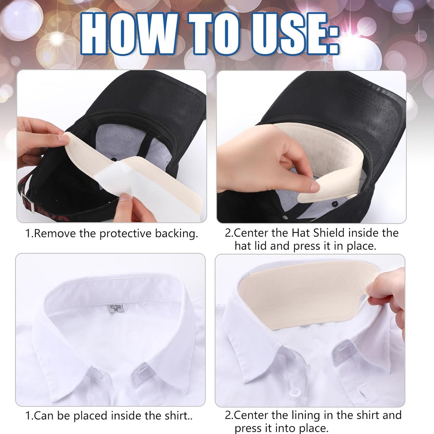 Janmercy 100 Pcs Hat Sweat Liner Shields Absorbing Pad Prevents Stains Protector Bands for Baseball Golf Cap Men Women