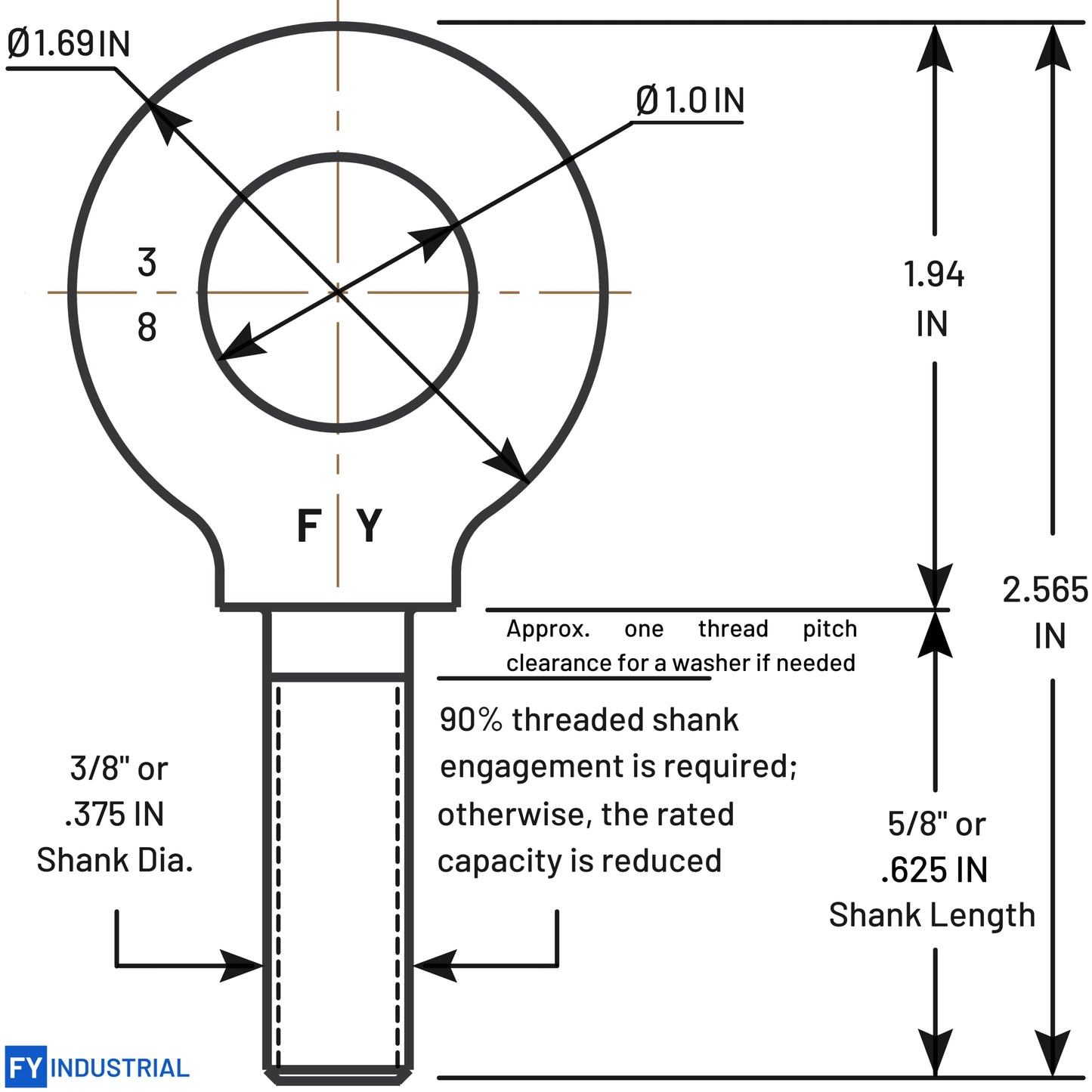 2 Pcs Lifting Shoulder Eye Bolts 3/8"-16 X 5/8"