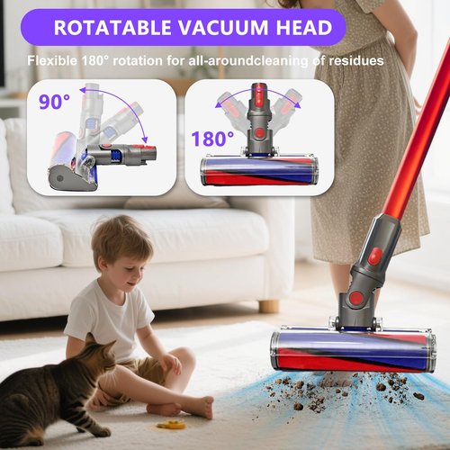 V8 Replacement Vacuum Head for Dyson V7, V8, V10, V11, V15, SV10, Cordless Vacuum Cleaners, Upgrade Anti-Tangle Brush Head, Quick Release Motor-Head Brush Roller for Dyson Vacuum Attachments Parts