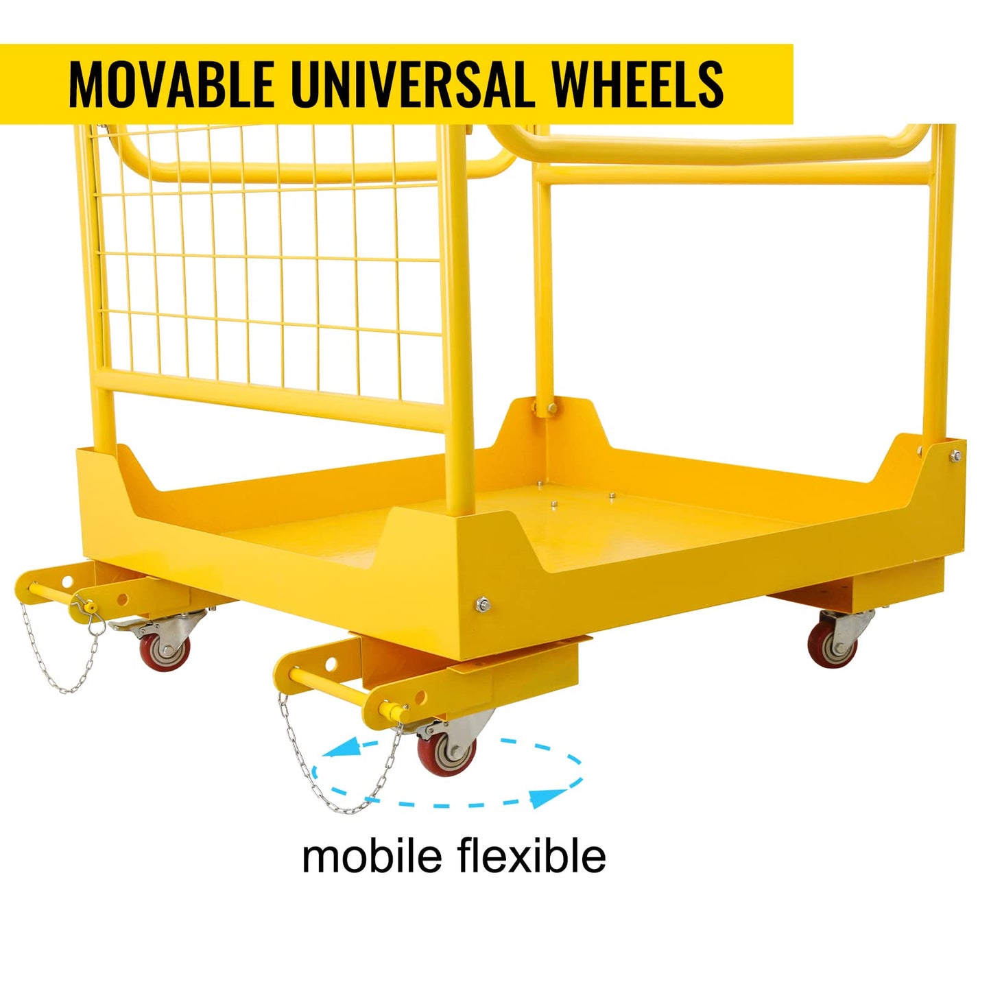 RAILEN Forklift Safety Cage 36x36 Inch, 1200LBS Forklift Work Platform with 4 Wheels, Collapsible Forklift Man Basket Aerial Rails for Lifting Loader