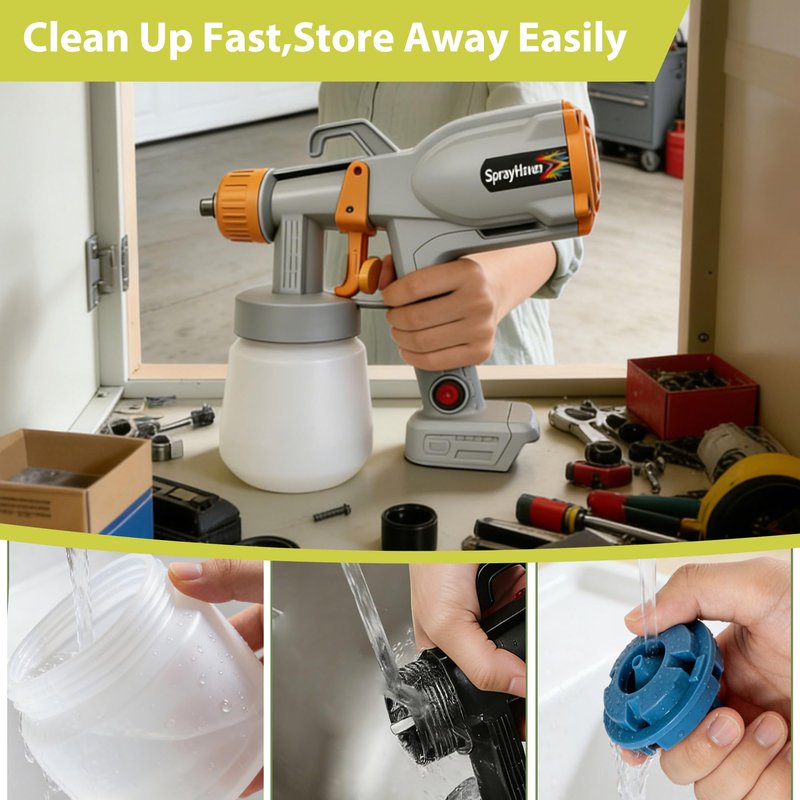 Cordless Paint Sprayer 2 Batteries 2.1 lbs Lightweight HVLP Electric Spray Paint Gun for DIY Homeowners House Painting Furniture Cabinets Walls 5 Nozzles 3 Modes Easy Cleaning