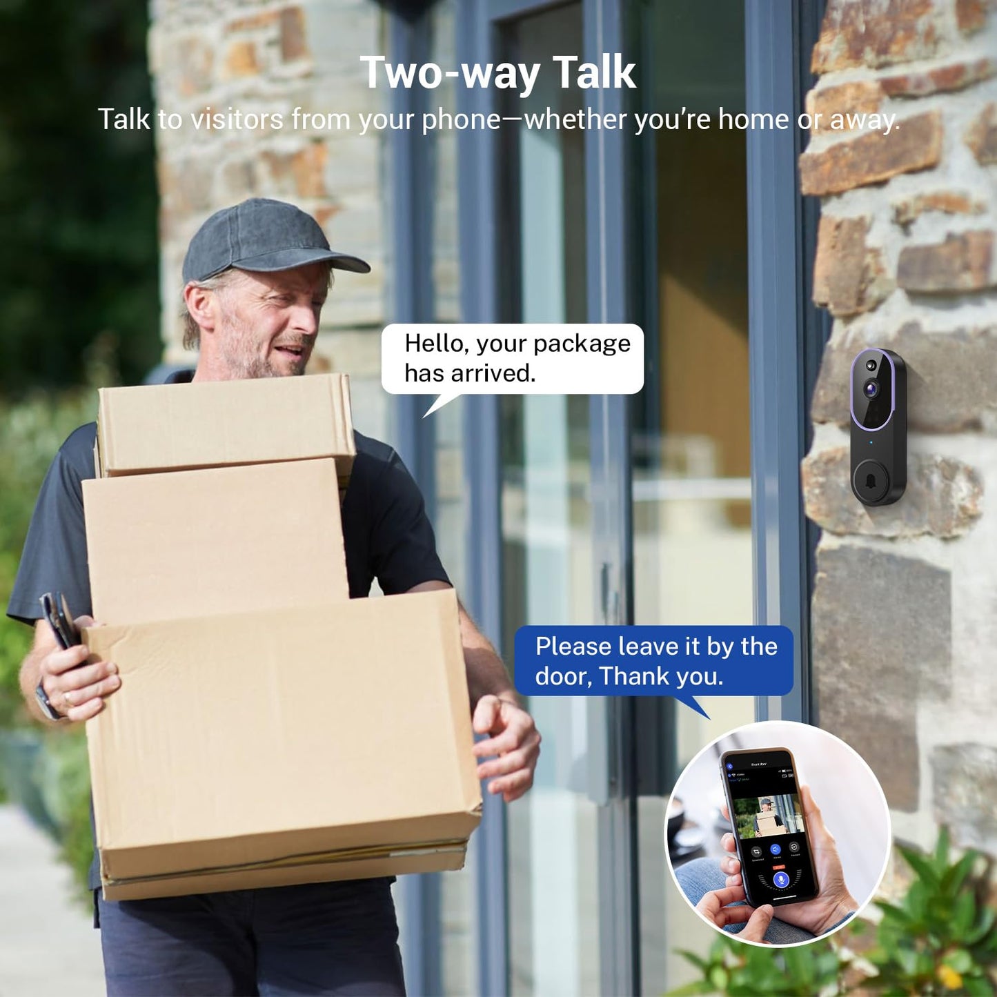 SizzChat 1080P Wireless Video Doorbell Camera, Smart AI Human Detection, Night Vision, 2-Way Audio, Battery Powered, Cloud Storage, 2.4G WiFi, Indoor Outdoor Surveillance