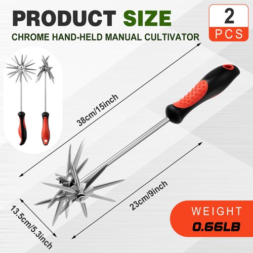 Lanties 2 Pack Hand Cultivator Tiller Garden Tool Manual Rotary Short Hand-held Tiller Digging Soil Loosener for Softer Soils and Lawns Loosening Pulling Weed