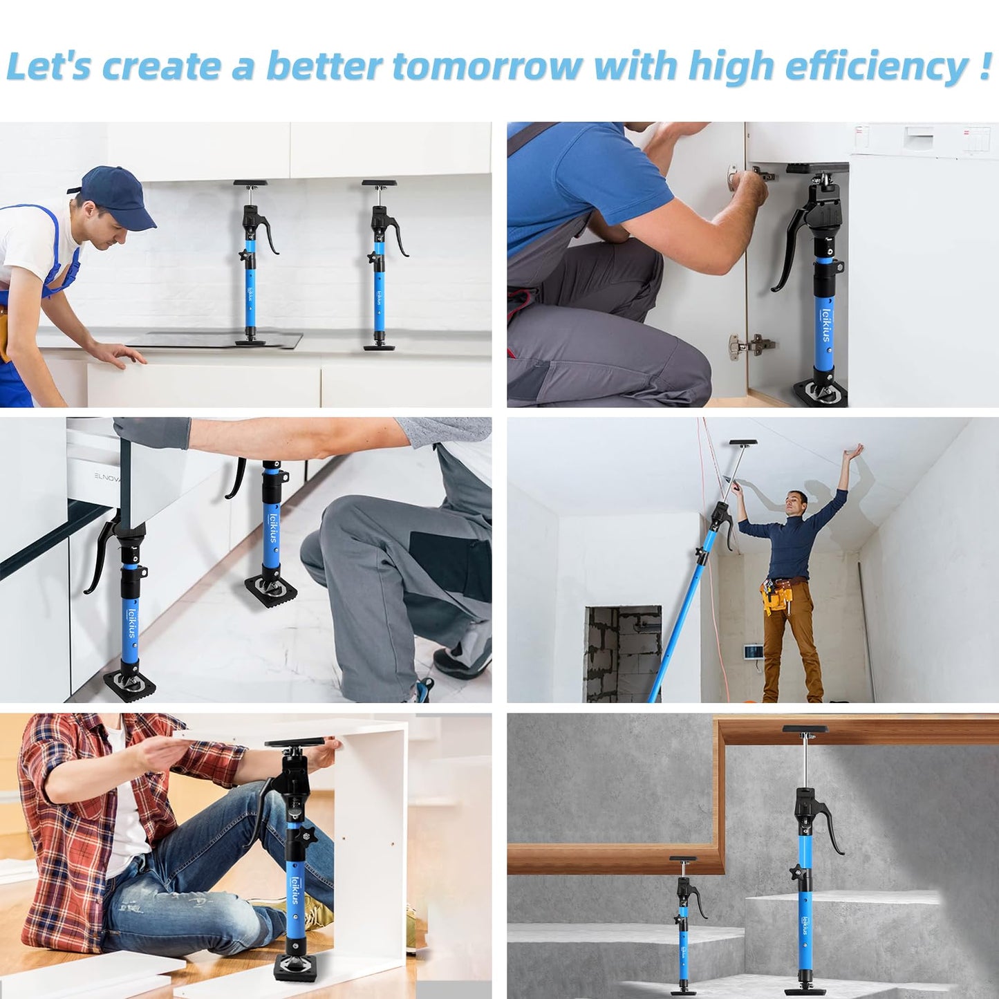 Leikius Aluminum Handle Cabinet Jack for Installing Cabinets,15.8-23.6 Inches 200LB Load Capacity Hand Support System,Heavy Duty Adjustable Cabinet Lift Jack&Support Pole,Perfect for DIY Enthusiasts