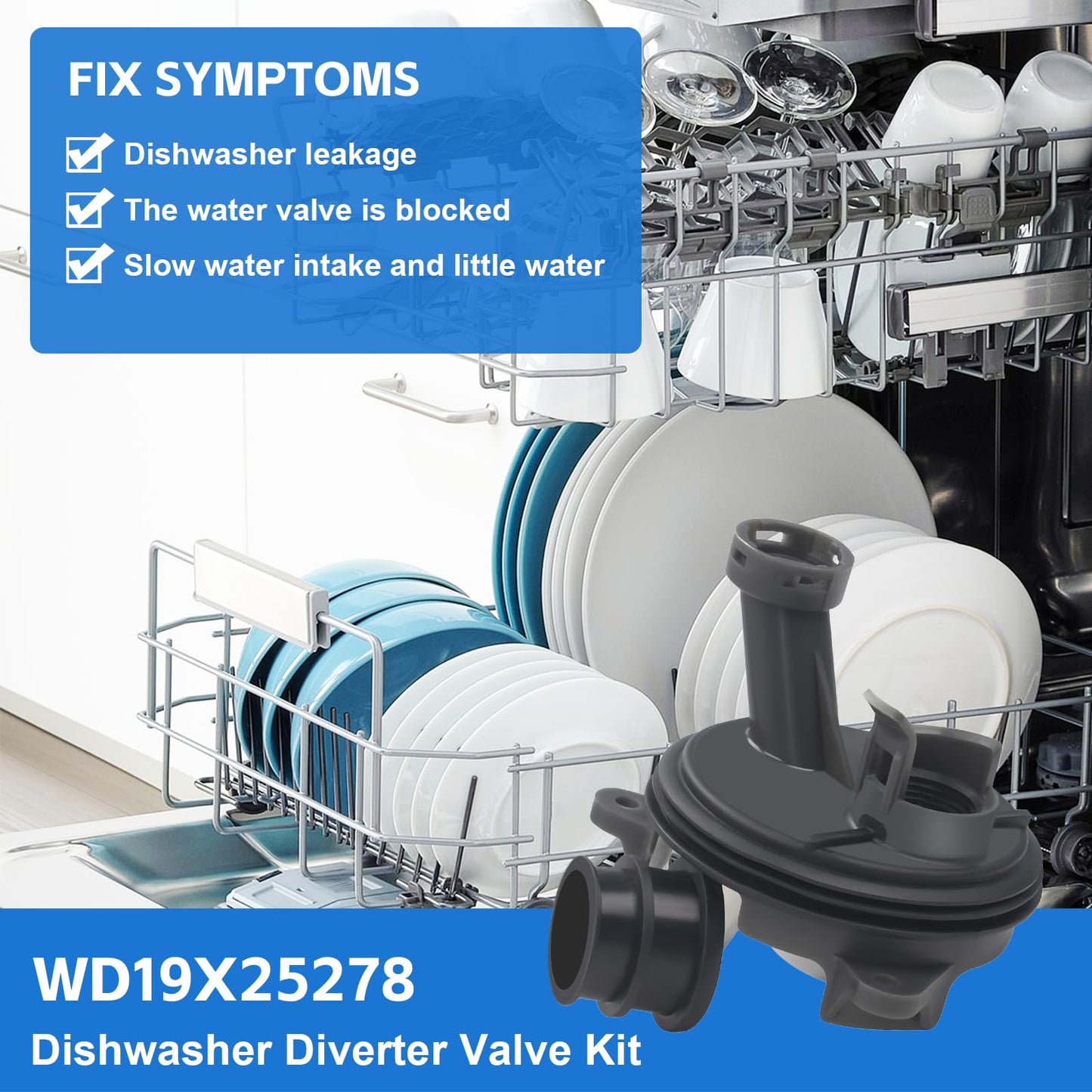 Upgraded WD19X25278 Dishwasher Diverter Valve Kit for GE, Whirlpool, Kenmore, Maytag, Amana Dishwasher Replacement Parts Replaces WD00X25260, WD18X21678, WD19X25259