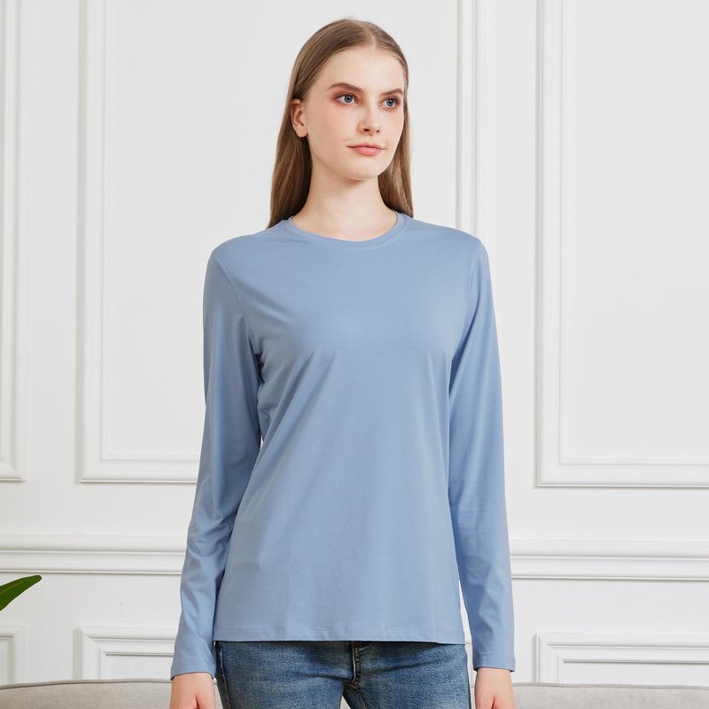 netdraw Women's Bamboo Viscose Cotton Long Sleeve T-Shirt, Crew Neck Buttery Soft Comfy Casual Lounge Sleep Pajama Tees, Frost Blue, Medium