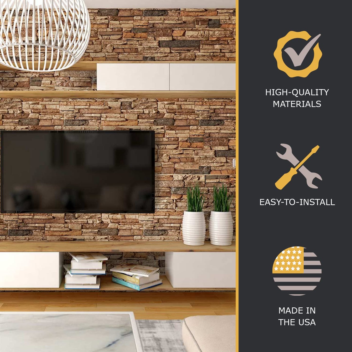 AZ Faux AZ Faux High-Density Polyurethane Faux Stone Wall Covering Panels for Interior and Exterior Decor | Stacked Stone Siding Panel | Sedona | 8" L x 8" H | Sample Size | Cognac Brown