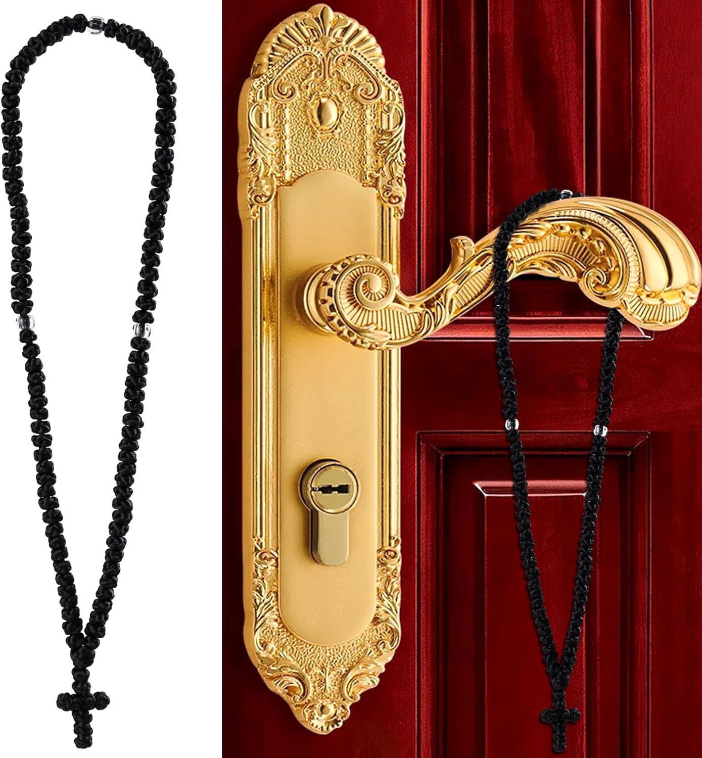 Black Orthodox Prayer Rope, 100 Knots Prayer Rope Orthodox Christian, Orthodox Prayer Beads for Christian, Car Accessories (1 Pcs)