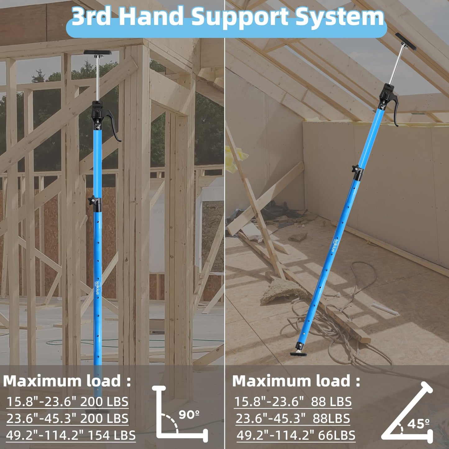 Leikius Aluminum Handle Cabinet Jack for Installing Cabinets,15.8-23.6 Inches 200LB Load Capacity Hand Support System,Heavy Duty Adjustable Cabinet Lift Jack&Support Pole,Perfect for DIY Enthusiasts