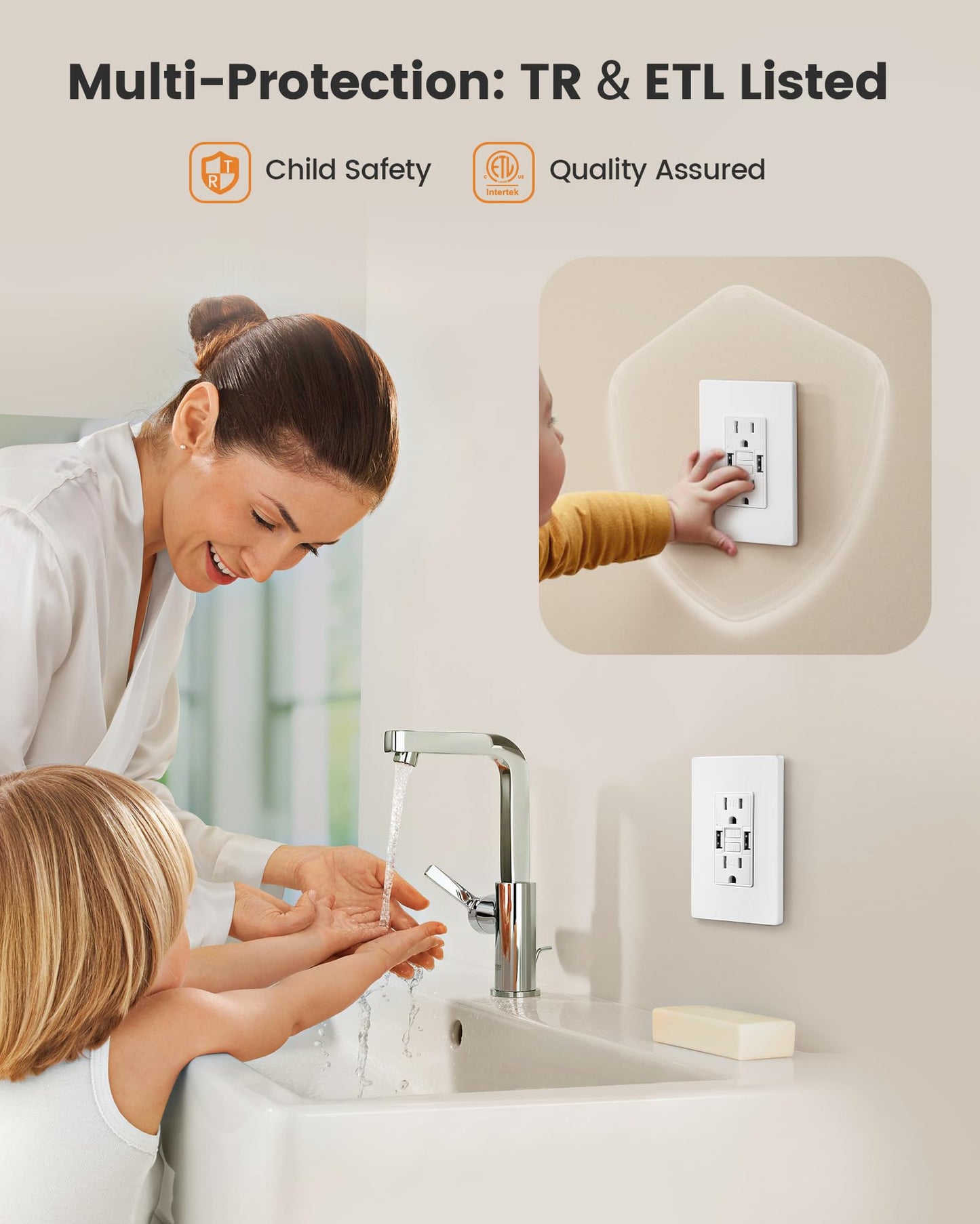 SURAIELEC 15 Amp GFCI Outlet with Dual USB-A Ports, Self-Test GFCI Electrical Outlet Combination with USB-A, Tamper-Resistant GFCI Outlet, Screwless Wall Plate Included, ETL Listed, White,1-Pack