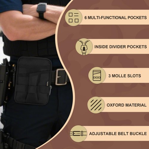 Likesing Pocket Organizer with Removable Strap, EDC Belt Organizer with 6 Pockets and 3 Slots, Small Tool Pouches EDC Pouch for Men for Small Gears Flashlight Tactical Pen Notebook Gadget Organized