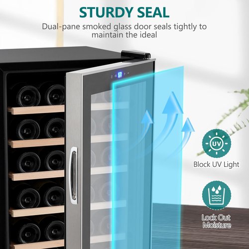 Takywep 28 Bottle Compressor Wine Cooler Refrigerator,Large Freestanding Wine Cellar, Glass Door Bar Fridge Quiet Compressor,41f-64f Digital Temperature Control Fridge Glass Door Black