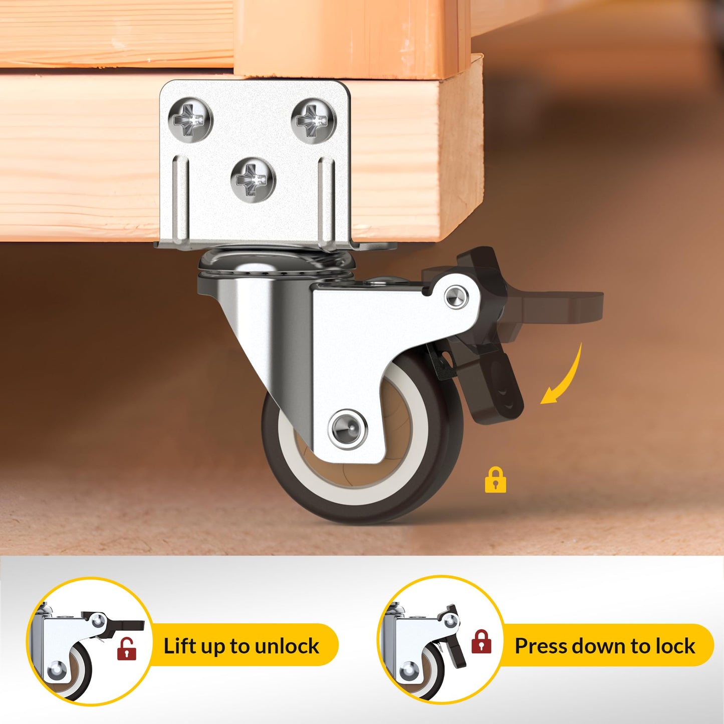 HOLKIE 2 Inch Side Mount Casters Set of 4 Supporting Up to 250 LBS Heavy Duty Furniture Wheels with Thickened L-Shaped Mounting Plate Ideal for Coffe Tables、Plant Stands、Cribs(2 with Brakes)