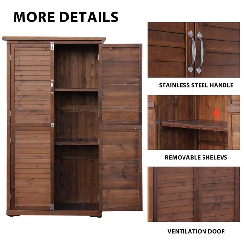 Beneouya 5FT Outdoor Storage Cabinet, Wood Shed with Sloping Roof, Lockable Door and Removable Shelevs, Storage Shed for Garden, Patio, Backyard and Lawn, Carbonized Black