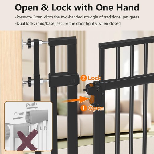 Senneny Extra Tall Cat Gate Height Adjustable from 59”-83”, No Drilling Auto-Close Pet Gate for Stairs and Doorways. Includes Wall Cups, Pressure or Hardware Mount, Black, 75-85cm/ 29.5-33.4" Wide