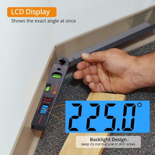 Neoteck Aluminum Digital Angle Finder Protractor 225° 16 inch Backlit LCD Digital with Horizontal and Vertical Bubble - Black