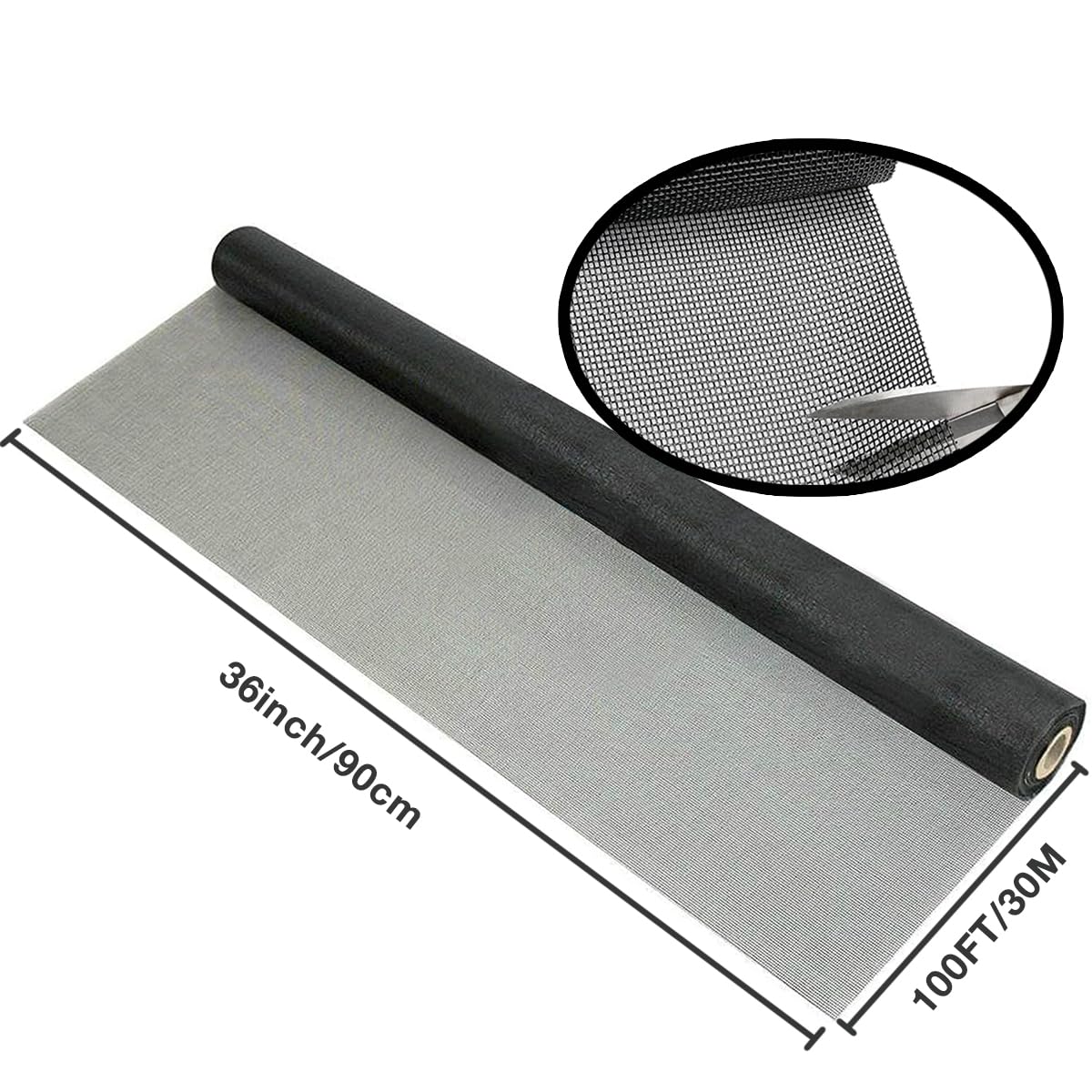36inch*100ft Window Screens Roll, Replacement Repair Screens Mesh, Cuttable Fiberglass Screens Door Netting, DIY Screening Mesh Netting for Windows, Door, Pool, Porch,Patio -Black