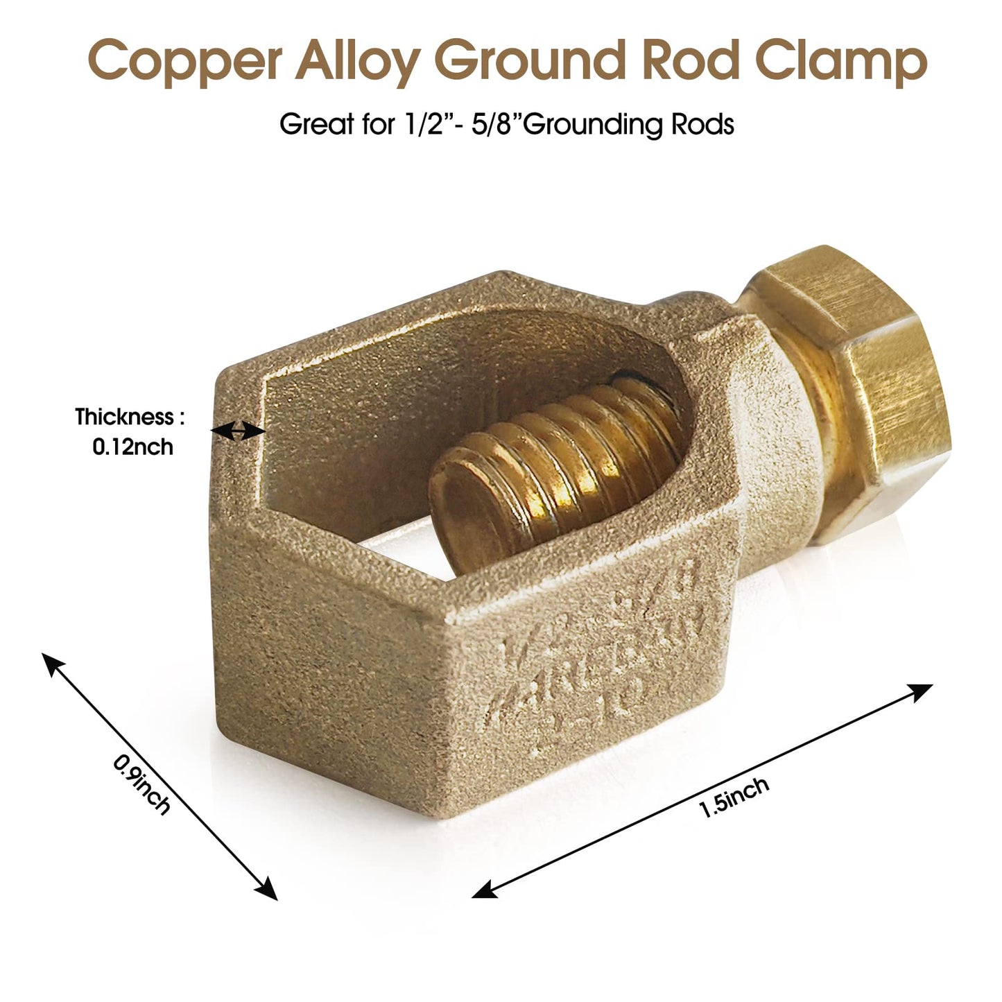 Copper Ground Rod Clamp, Great for 1/2”- 5/8’’ Grounding Rods (2, CP58 (1/2''-5/8''))