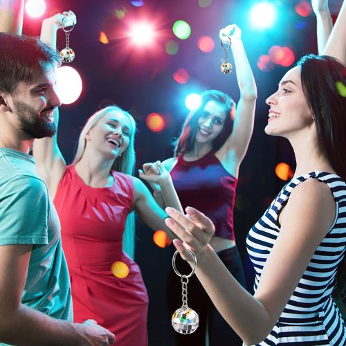Henoyso 48 Pcs Mini Disco Ball Keychain Bulk Disco Ball Party Favors Sliver Disco for 70s 80s Decorations Mardi Gras Supplies