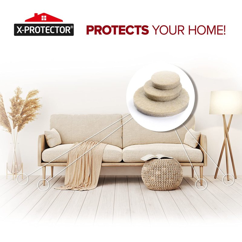 Best Felt Furniture Pads X-PROTECTOR - 48 Premium Chair Felt Pads Floor Protector for Furniture Feet Wood Hardwood Floors - Protect Your Hard Floors! (Beige)