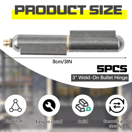 Zonon 5 Pcs 3 Inch BBQ Smoker Bullet Weld on Bullet Hinge Carbon Steel Weldable Barrel Hinges Heavy Duty Weld on Hinge Detachable Gate Door Hinge for Swing Door Trailer Ramp