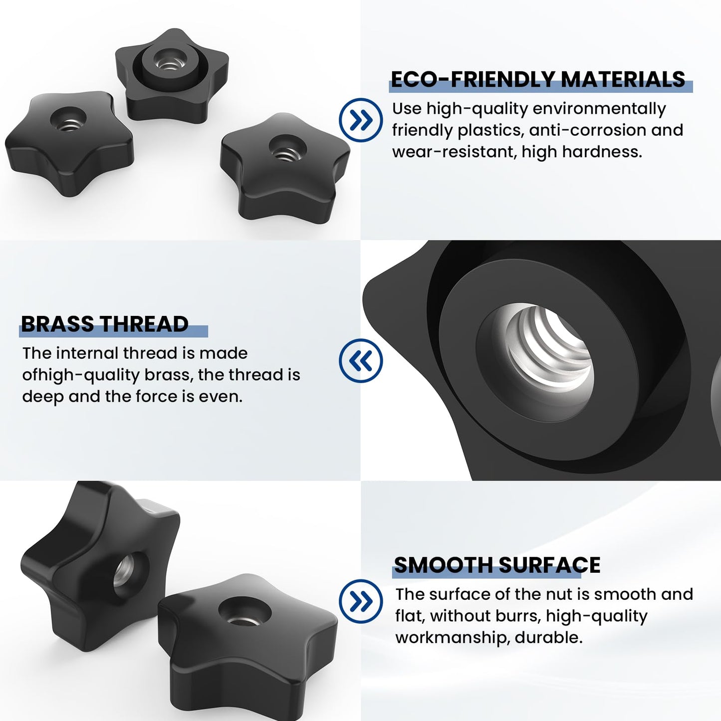 ZIUZI 5/16-18 Thread Knob Nut, 6 Pack 5/16 Star Shape Hand Tighten Clamping Knobs Black Screw-On Nuts