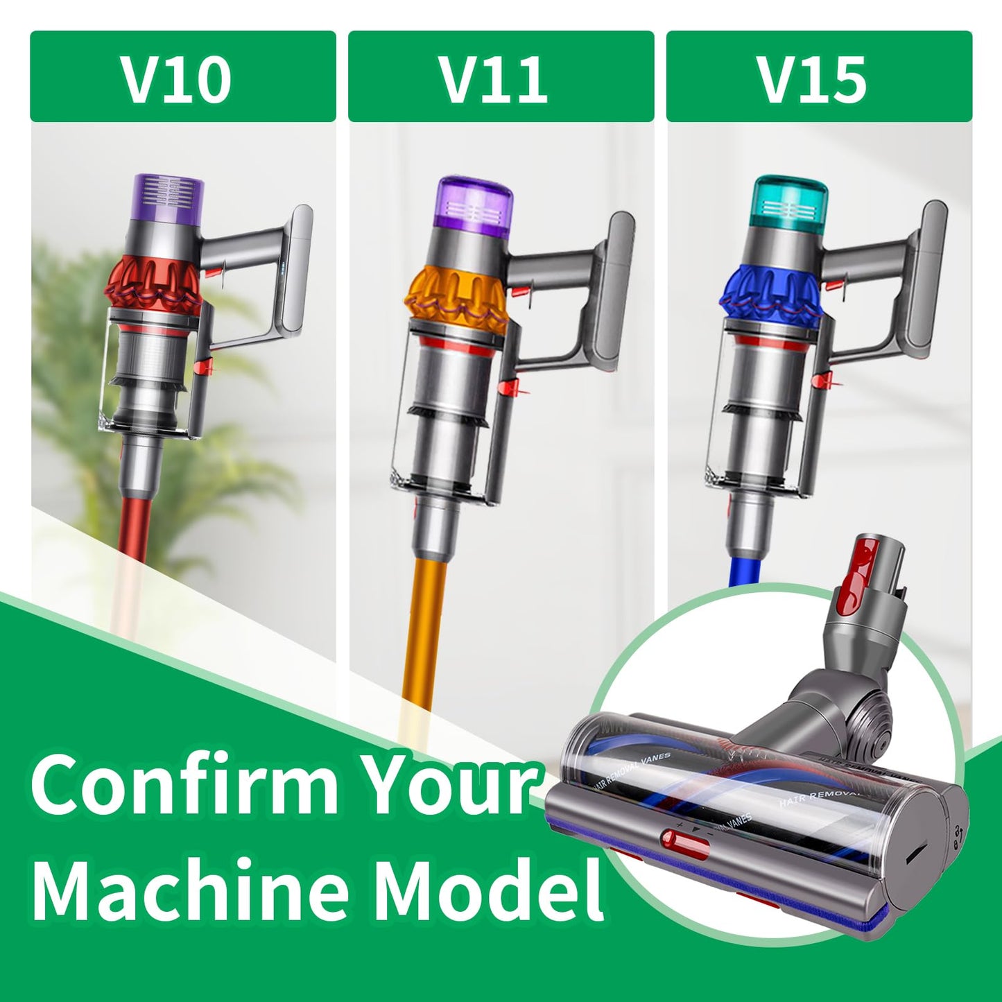 High Torque Brush Head Replacement for Dyson V11 V15 V10 Models, Upgraded Anti-Tangle Attachment with Adjustable Suction Compatible with Dyson Parts 970100-05 Premium Vacuum Accessory