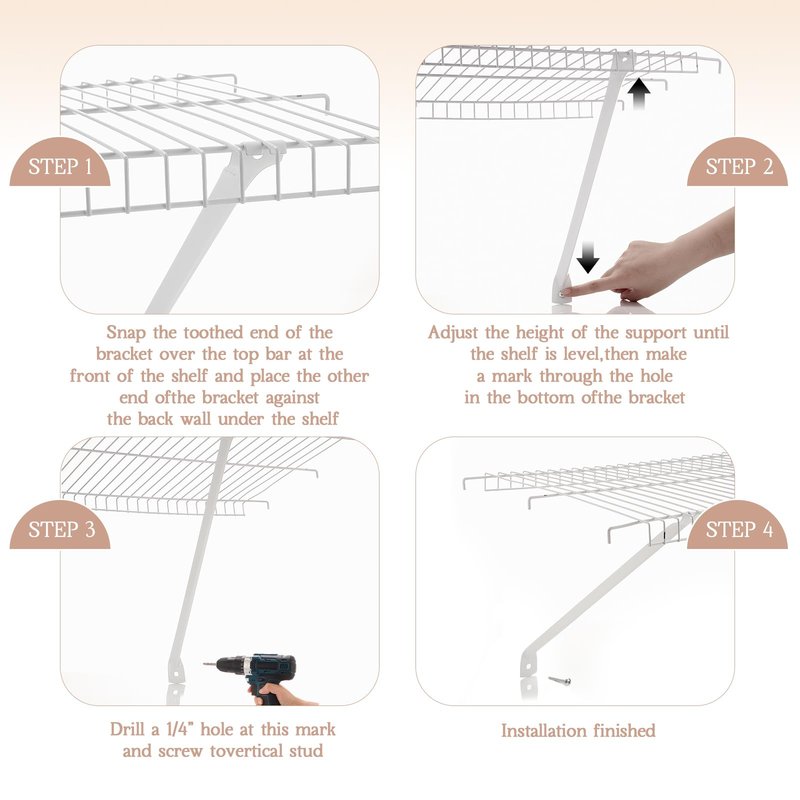 Innconee 12 Pcs Support Brackets for 12in Wide Shelving Wire Wire Shelf Brackets Closet Rod Bracket Closet Support Bracket with Anchors and Pins for Installation Wires Shelving Supports Closets