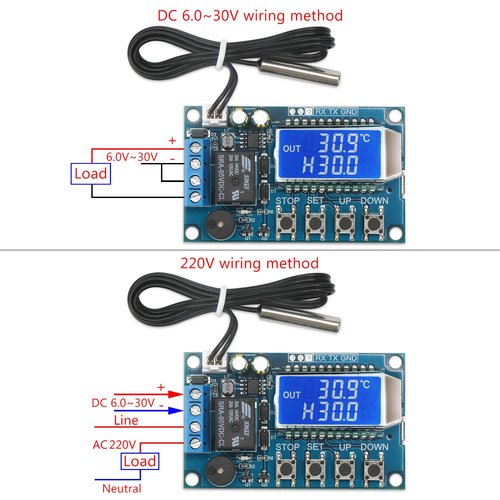 DROK Electronic Thermostat Controller, DC 6-30V 24V Digital Temperature Control Board -50 to +110 Degree Celsius High Accuracy LCD Digital Micro Temp Control Switch Module with Waterproof Sensor Probe