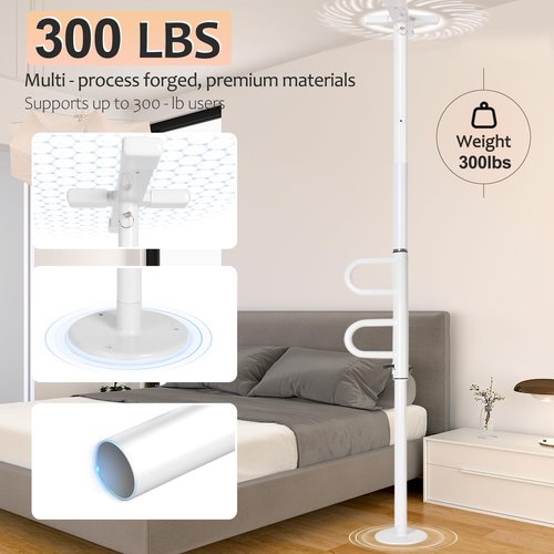 Floor-to-Ceiling Transfer Pole, 7-10 FT Adjustable, No-Drill Tension Mounted Design, Max 300 lbs Capacity, 360° Rotating Non-Slip Grip for Secure Assistance, Use in Bathrooms, Bedrooms & More