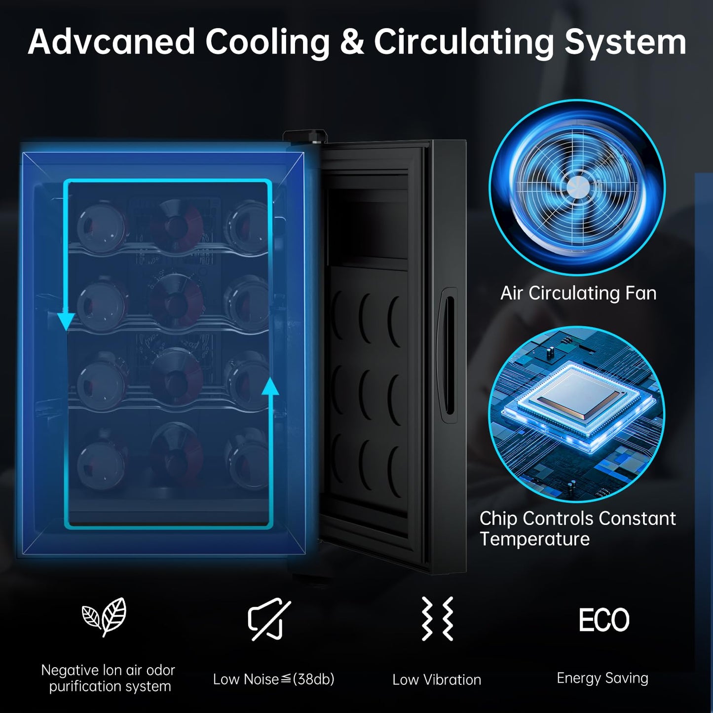 KingChii 12 Bottle Wine Cooler, Freestanding Wine Fridge with Glass Door, Adjustable Shelves & Digital Temperature Display Wine Refrigerator for Red, White, Champagne - Perfect for Home, Kitchen, Bar