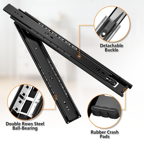 1 Pair 200Lb Heavy Duty Drawer Slides Full Extension 15.75IN Black Slide Track Rail