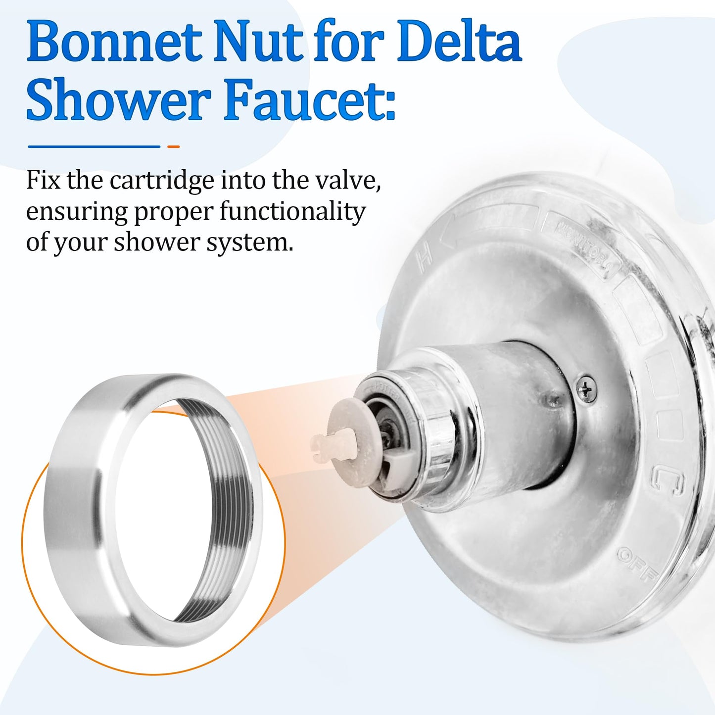 Shower Cartridge Bonnet Nut RP22734 Compatible with Dleta Single Handle Tub/Shower Faucets, Faucet Bonnet Nut for R10000-UN, 1300,1400 and 1700 Series Tub/Shower Faucets - Shower Parts for Dleta