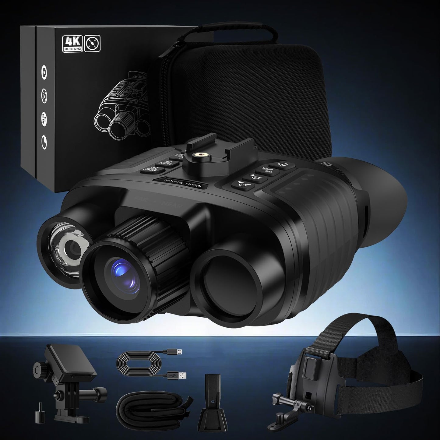 GOYOJO 4K Head-Mounted Night Vision Goggles, Night Vision Binoculars with 4500mAh Rechargeable Battery, 32GB Card Recording Photo & Video for Hunting & Camping
