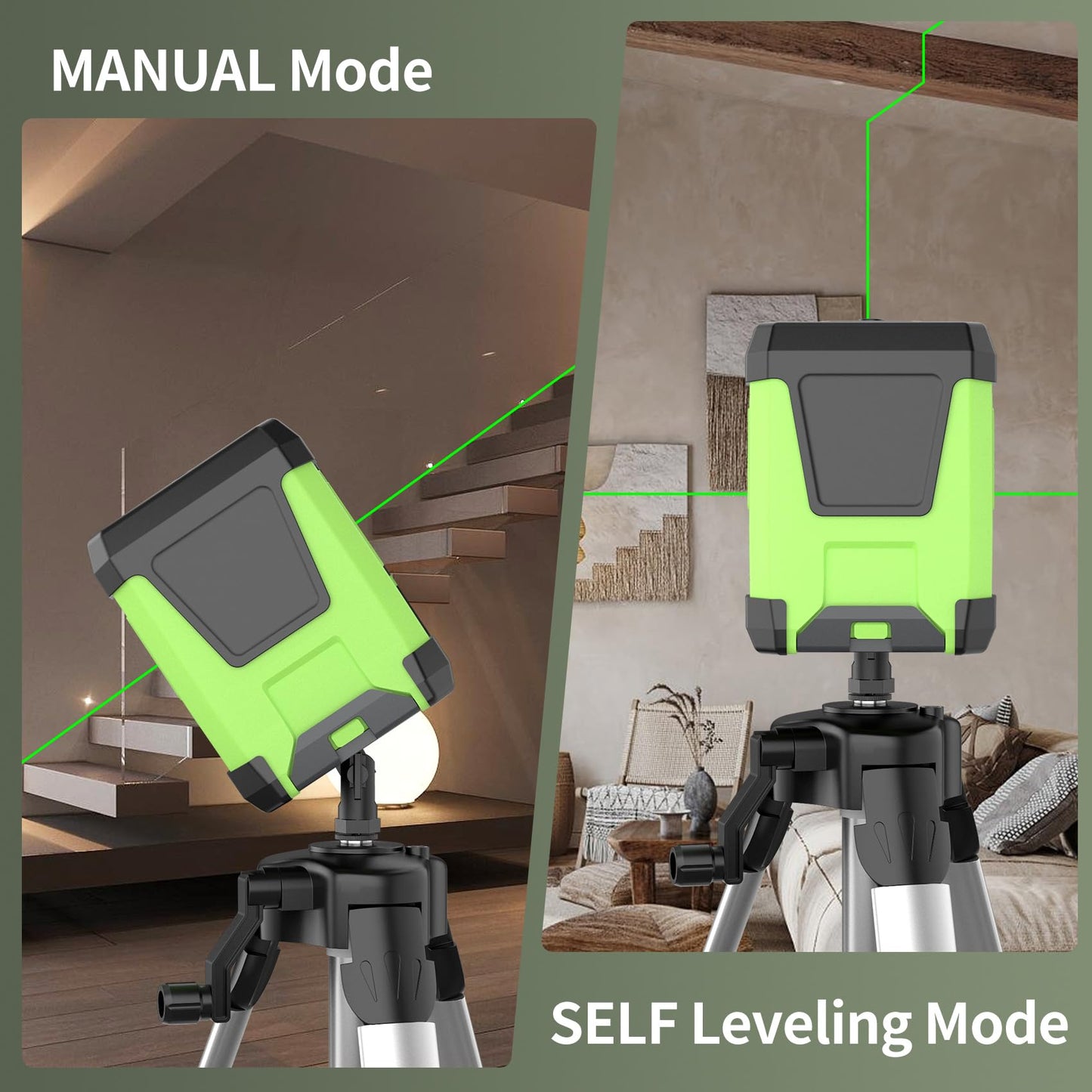 Laser Level Self-leveling Green Cross laser tool with vertical and horizontal lines,360 degree rotation self-leveling mode&IP54 waterproof for Picture Hanging Indoor & Outdoor