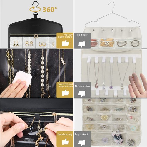 CHICECO Travel Jewelry Holder Organizer,Hanging Jewelry Organizer Storage With Zippered Pockets for Cloest,Wall,Door,Jewelry Holder for Earrings, Necklaces