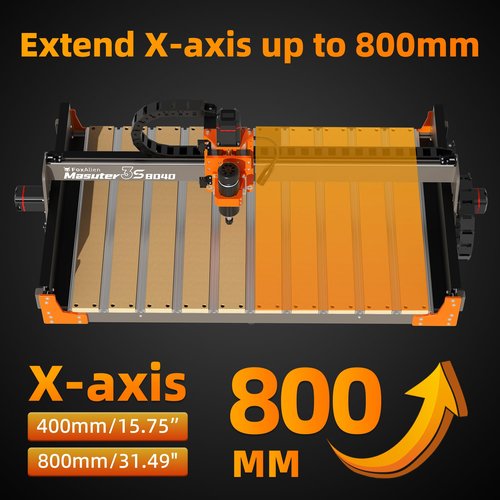 FoxAlien 3S 8040 X-axis Extension Kit with T-slot Hybrid Spoilboard for Masuter 3S CNC Router Machine, for Large Engraving Carving Projects (Extend X-axis to 800mm)