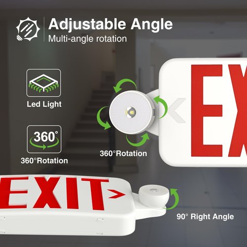 FREELICHT 4 Pack Red Exit Sign with Emergency Lights, Two LED Adjustable Head Emergency Light with Battery, Hard Wired, Exit Sign for Business