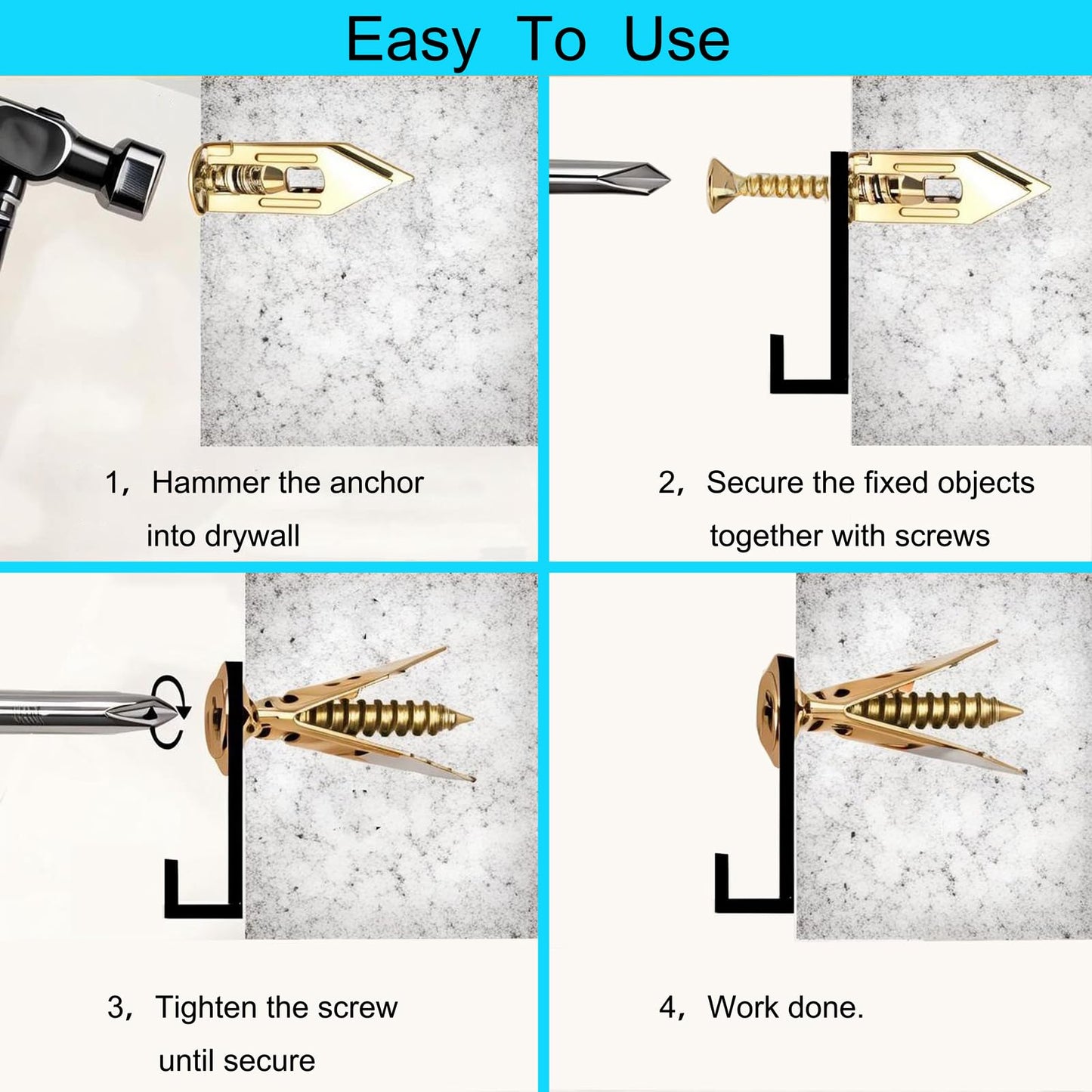 80 Pcs Metal Expansion Bolt for Drywall,Upgrade The Drywall Anchors,No Drill or Holes in Wall,Easy to Install and Widely Applied,40 Sheetrock Anchors & 40 Self Tapping Screws