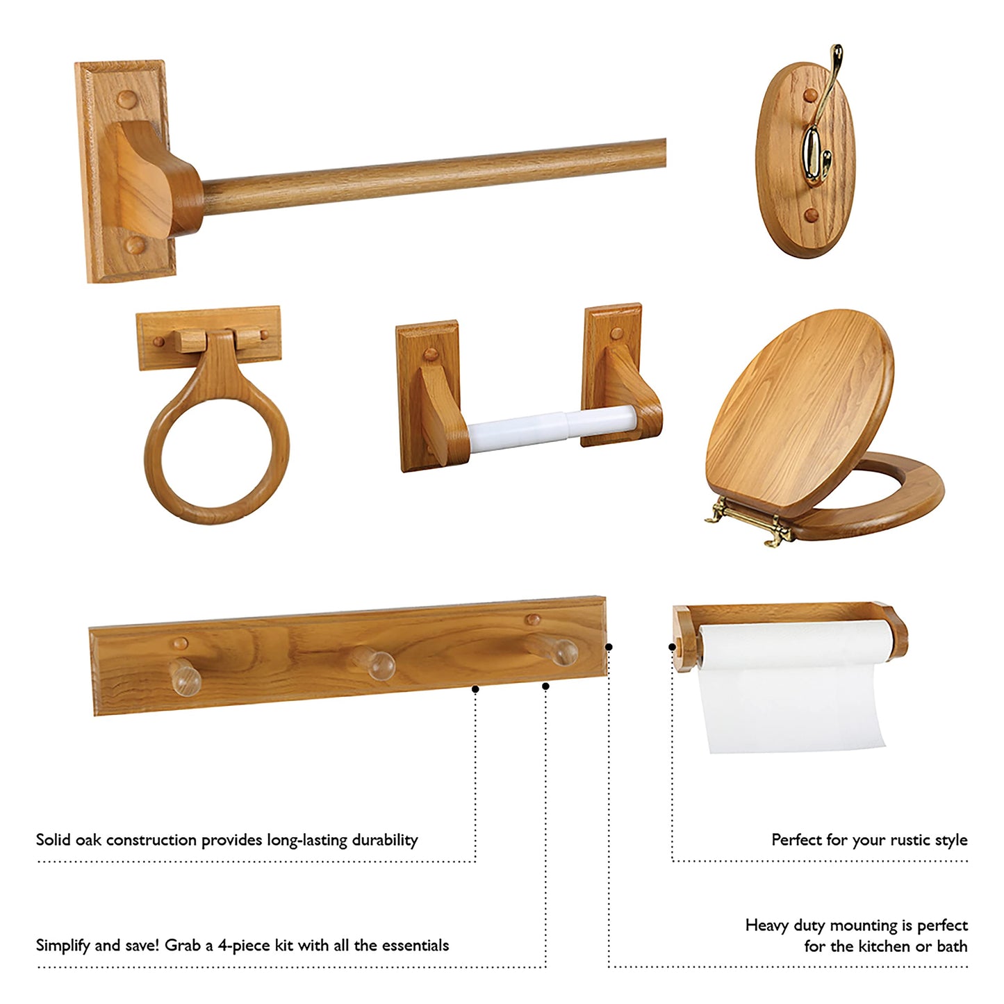 Design House Dalton Towel Ring, Wall-Mounted, Sturdy Solid Wood, Easy Installation, For Bathroom, Honey Oak, 9.375 in. L x 6.375 in. W x 2.0 in. D, 561191