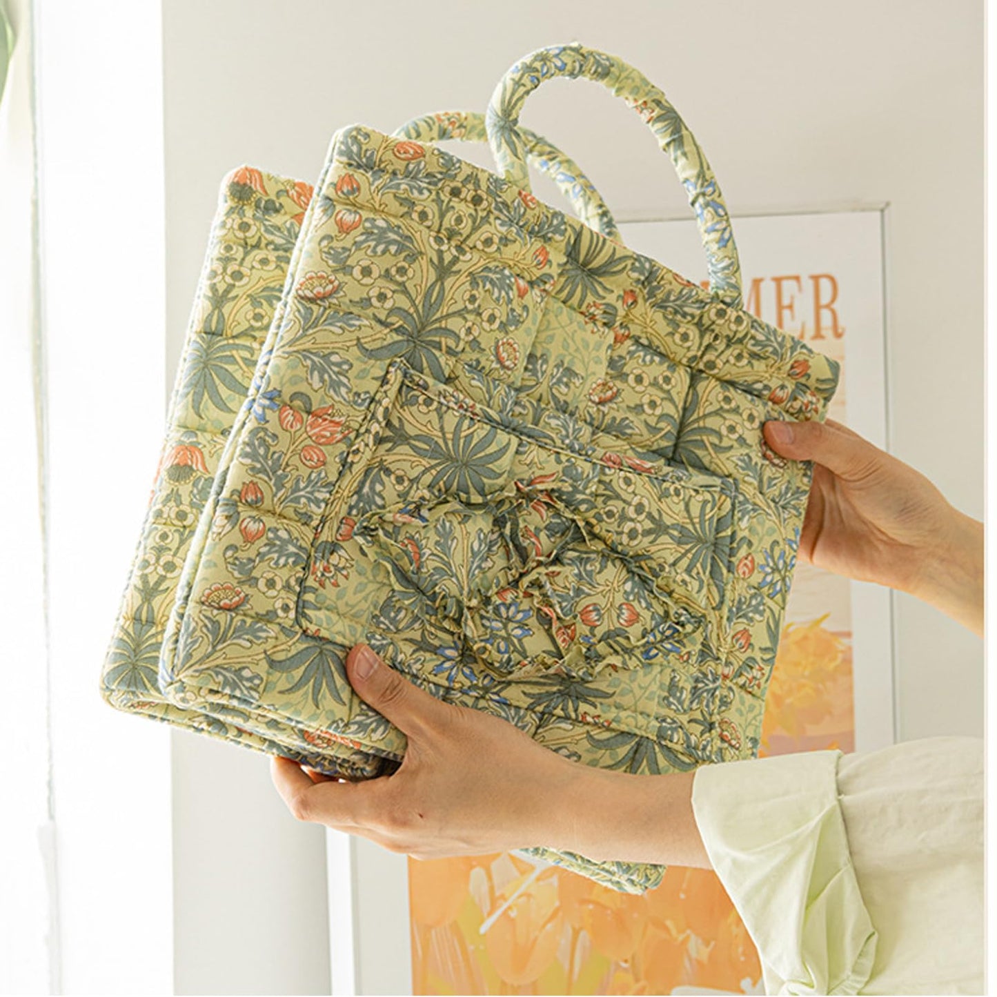 Boho Fabric Storage Basket - Bohemian Style Tote Bag, Boho Floral Laundry Baskets, Large Capacity Fabric Storage Basket for Clothes and Sundries (A)