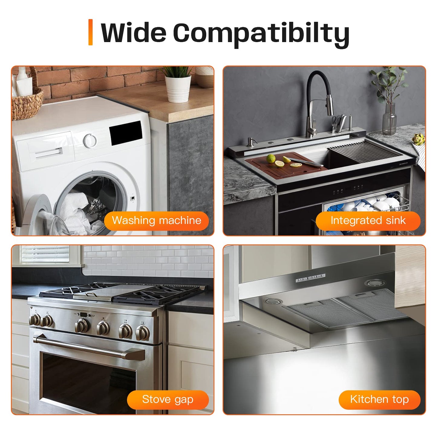 Stainless Steel Stove Gap Covers,Stove Gap Filler, Range Trim Kit, Stove Gap Guards, Heat Resistant and Easy to Clean, Easy retractable Length 13.8" to 27.5", Width 0.79",Black(2PCS)