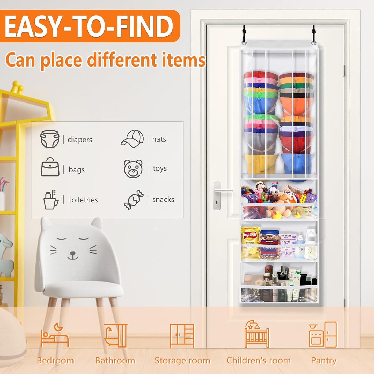 Toread Dual Purpose Over The Door Hat Organizer,Holds 80+ baseball caps Baseball Hat Organizer,Adjustable-hook design Hat Rack For Door,Fits closet/bedroom/pantry Over Door organizer-W