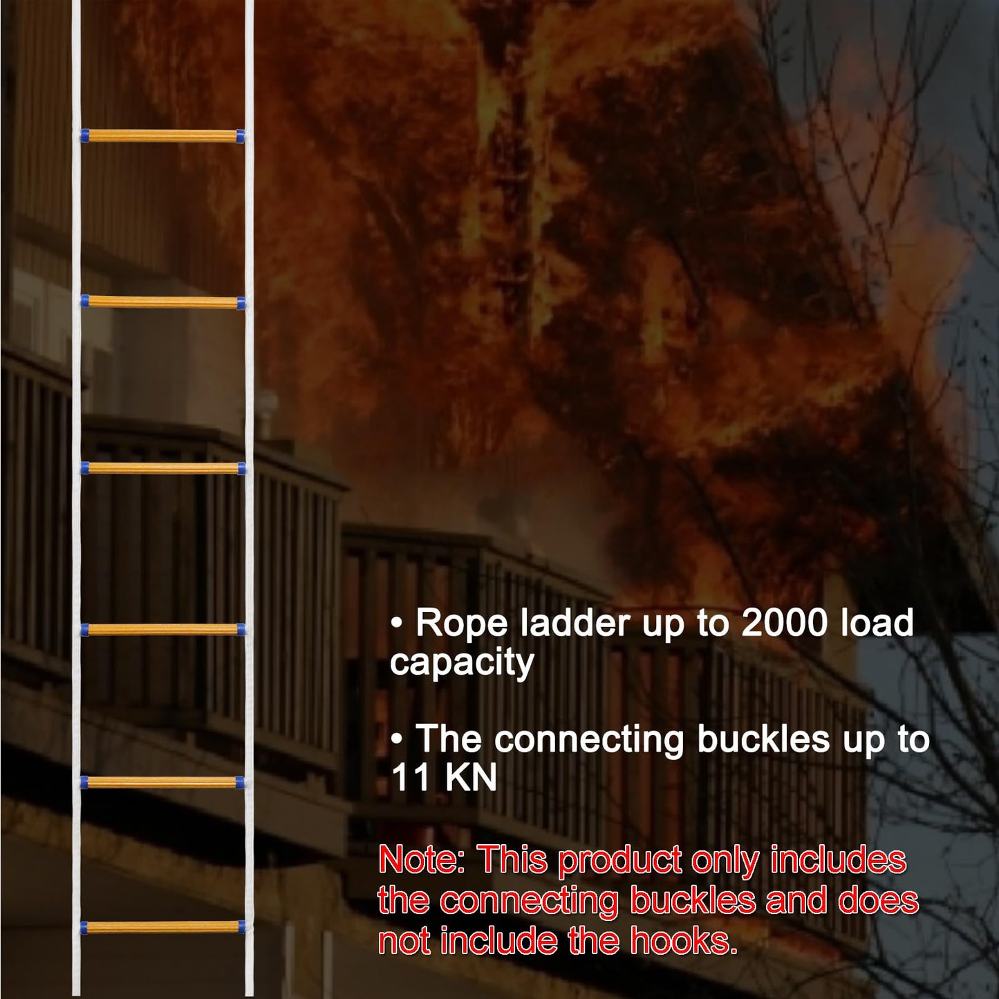 Fire Escape Ladder 2 Story, 16 FT Rope Ladder Fire Escape 2 Story, Portable Rescue Fire Escape Ladders for 2-3 Story Home Window Balcony Railing Treehouse, Weight Capacity up to 2000 Pounds
