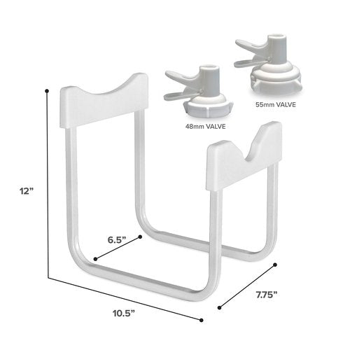 Brio Stainless Steel 3-5 Gallon Water Jug Stand and 2 Dispenser Valves, Non Slip Stand with BPA Free Fast Flow Water Spout Fits Both 48mm and 55mm Bottles 2 CAPS Included (White), 12 inches